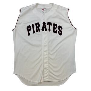 Vtg Y2K Pittsburg Pirates 38 alt red sewn patch sleeveless button up Jersey 2XL